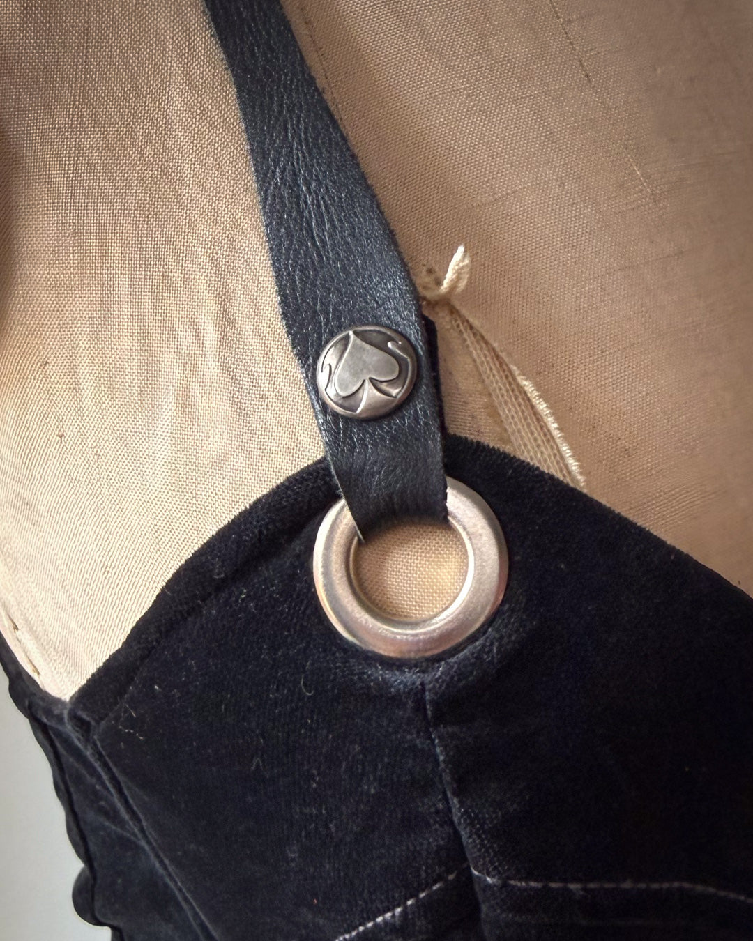 90s Lip Service Velvet & Leather Crop Top Bustier / S
