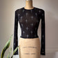 90s Lip Service Skull Print Black Mesh Long Sleeve Crop Top / S