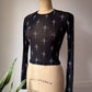 90s Lip Service Skull Print Black Mesh Long Sleeve Crop Top / S