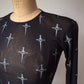 90s Lip Service Skull Print Black Mesh Long Sleeve Crop Top / S