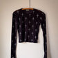 90s Lip Service Skull Print Black Mesh Long Sleeve Crop Top / S