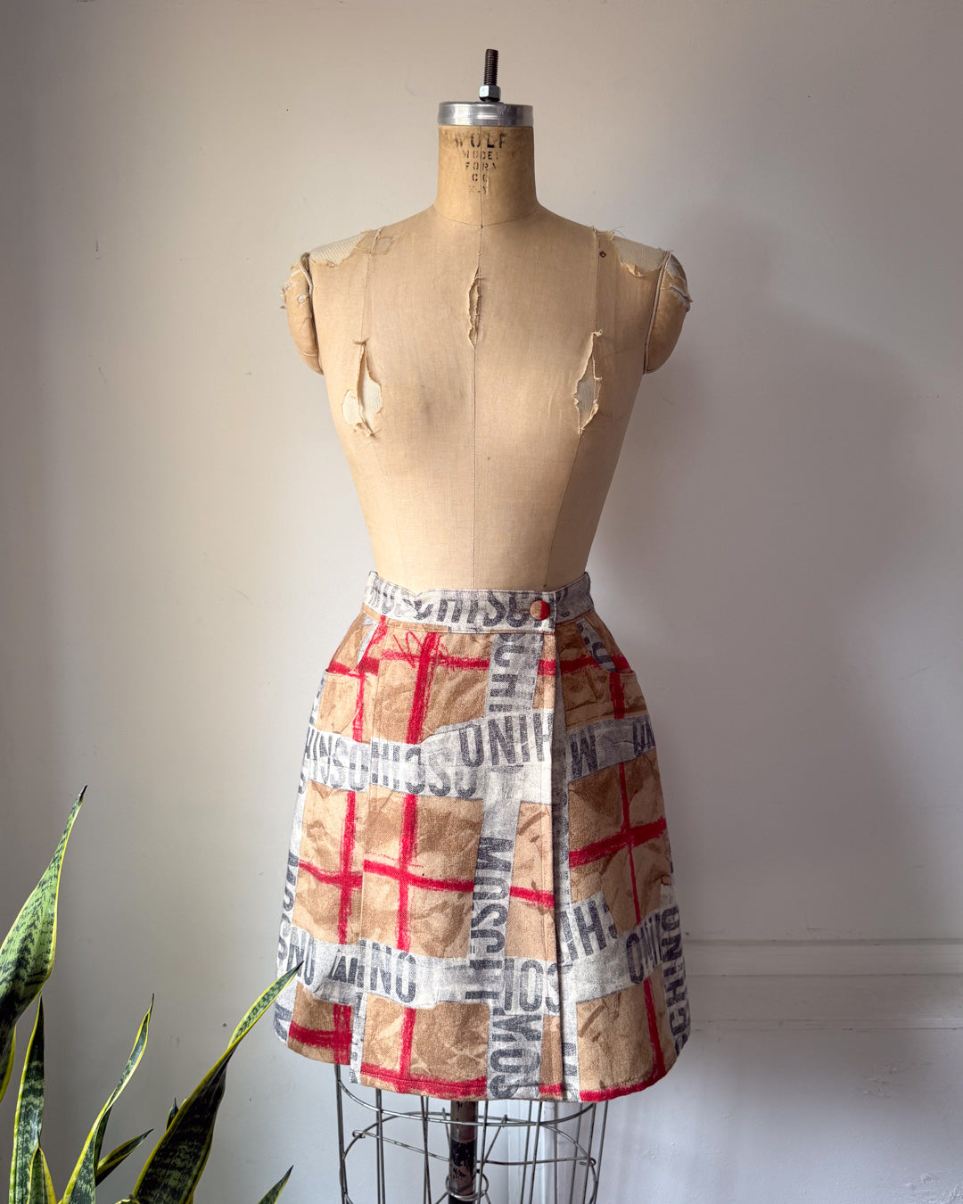 90s Moschino Novelty Paper Print Wool Wrap Skirt / S