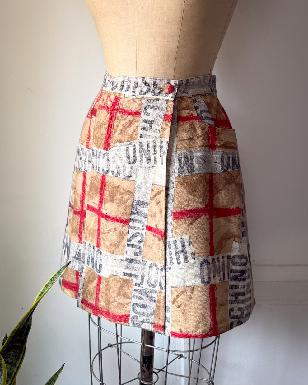 90s Moschino Novelty Paper Print Wool Wrap Skirt / S