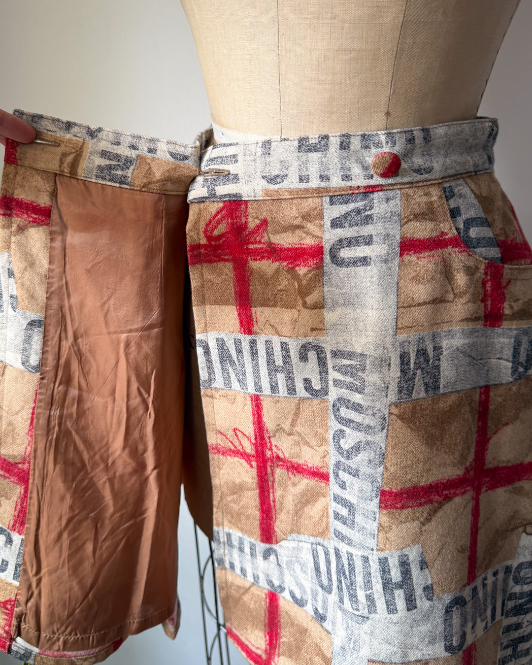 90s Moschino Novelty Paper Print Wool Wrap Skirt / S