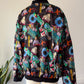 90s Nicole Miller Novelty Travel Print Silk Bomber Jacket / XL