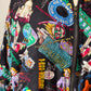 90s Nicole Miller Novelty Travel Print Silk Bomber Jacket / XL