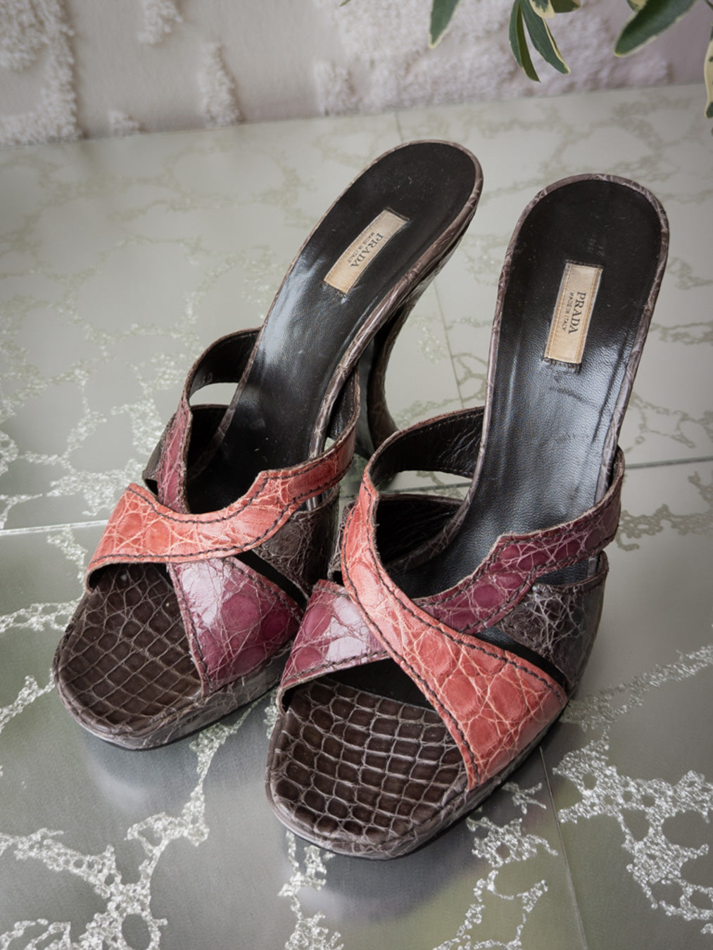 90s Prada Cocco Lucido Platform Sandals / 7.5-8