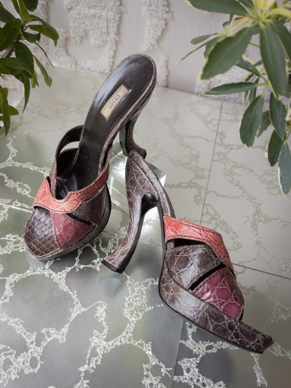 90s Prada Cocco Lucido Platform Sandals / 7.5-8