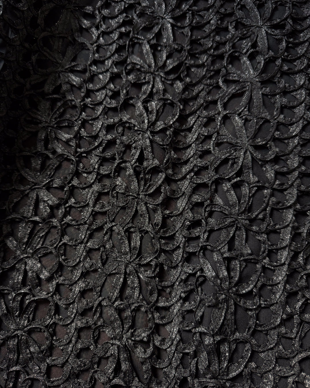90s Vivienne Tam Black Metallic Woven Raffia Tape Lace Sheer Silk Lined Jacket / S