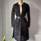 90s Vivienne Tam Black Metallic Woven Raffia Tape Lace Sheer Silk Lined Jacket / S
