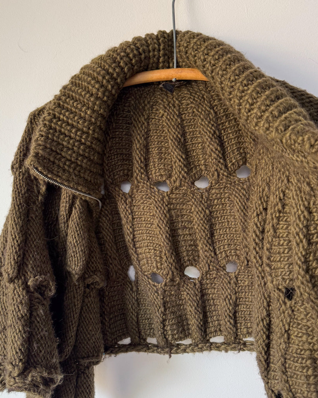 Y2K Olive Green Unique Knit Cape Sweater Cardigan / S-L