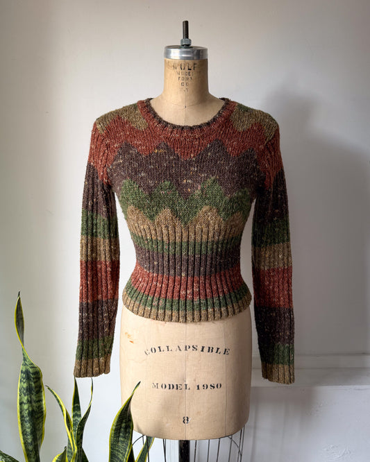 90s Speckle Knit Cropped Sweater / S-M
