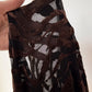 90s Flocked Pattern Brown Velvet Black Mesh Long Sleeve Top / S-M