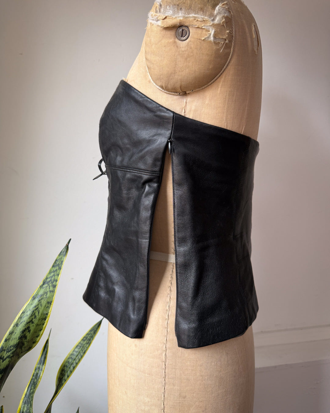 90s Black Lambskin Leather Crop Tube Top / S