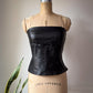90s Black Lambskin Leather Crop Tube Top / S