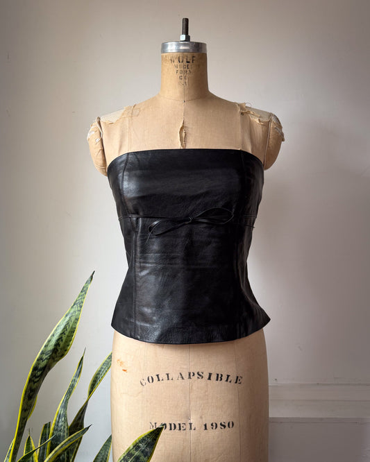 90s Black Lambskin Leather Crop Tube Top / S