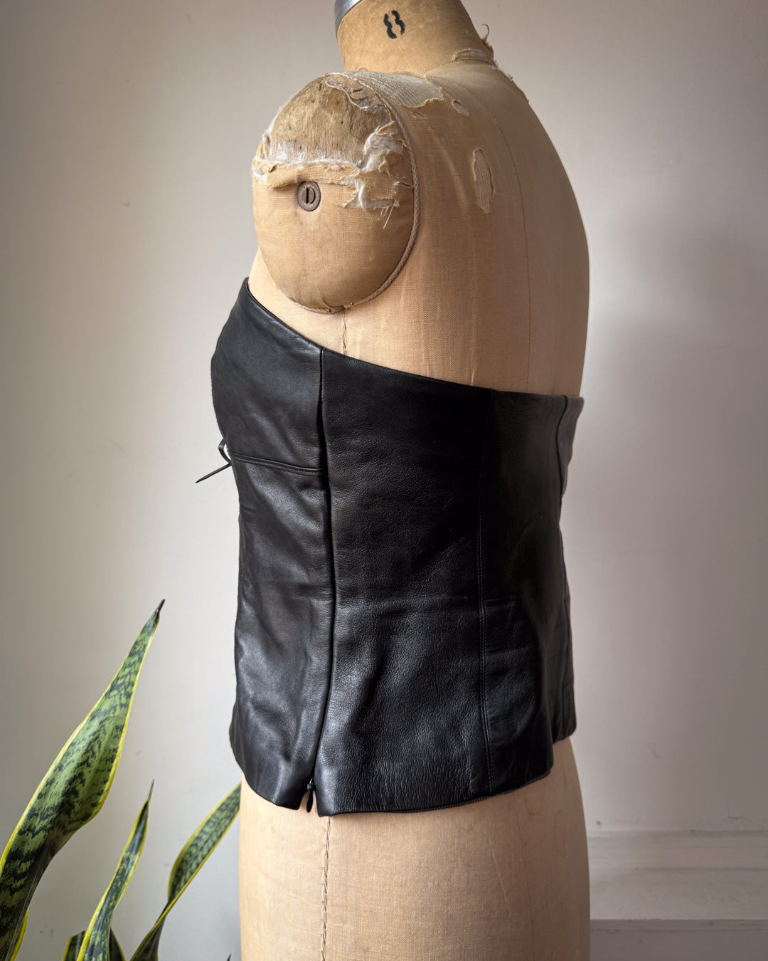 90s Black Lambskin Leather Crop Tube Top / S