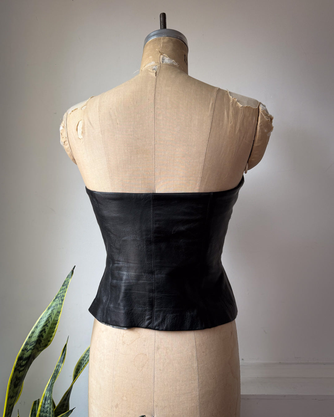 90s Black Lambskin Leather Crop Tube Top / S
