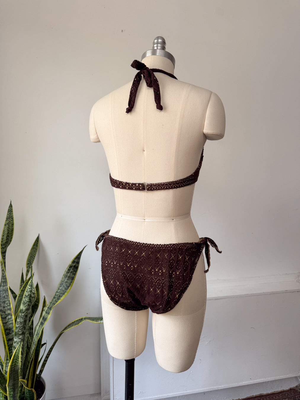 90s Brown Crochet Bikini / M