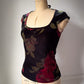 90s Dark Floral Velvet Cap Sleeve Open Back Tie Crop Top / M