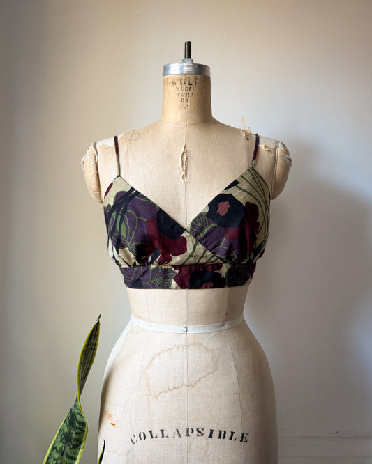 90s Floral Print Silk Bralette Top / S