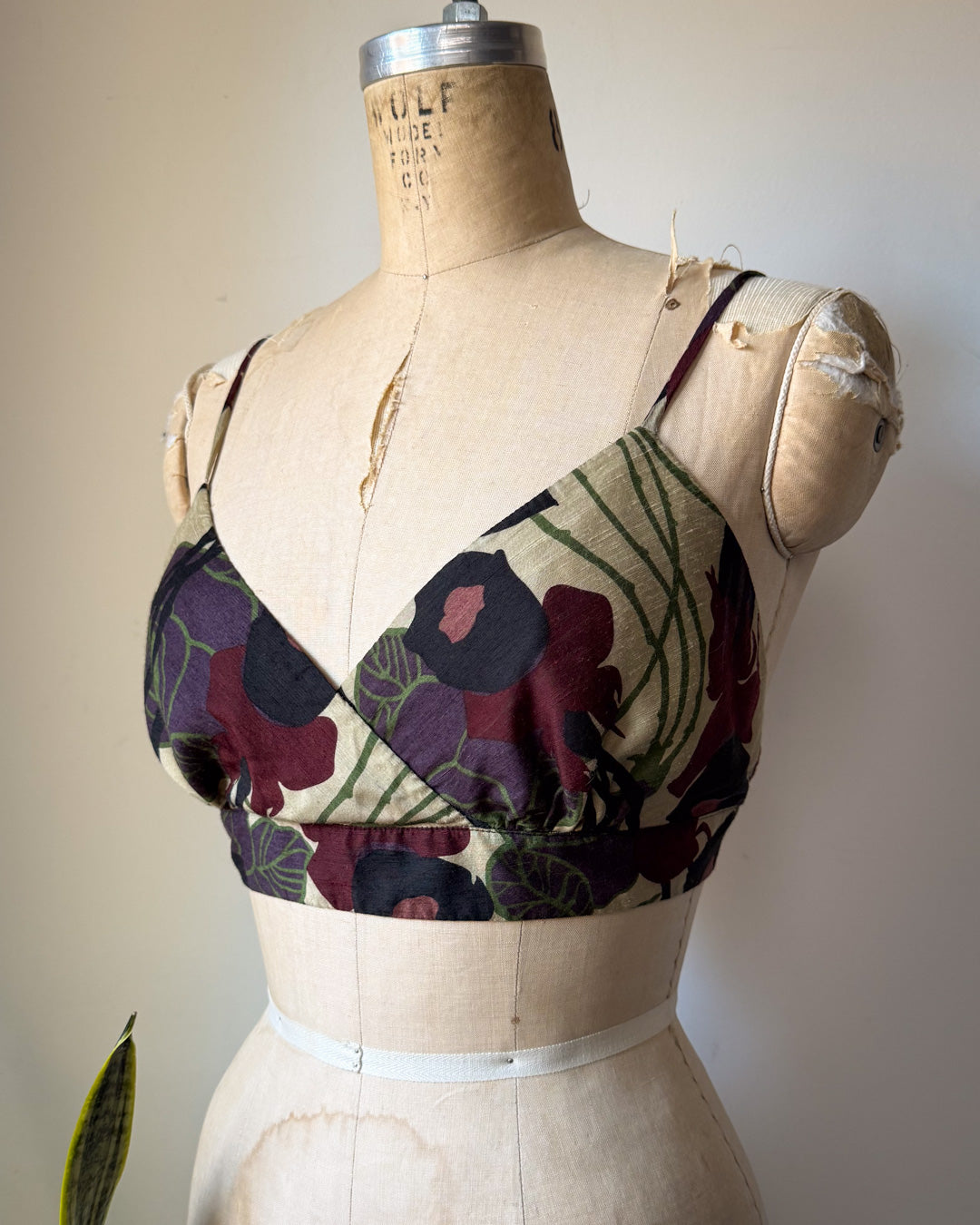 90s Floral Print Silk Bralette Top / S