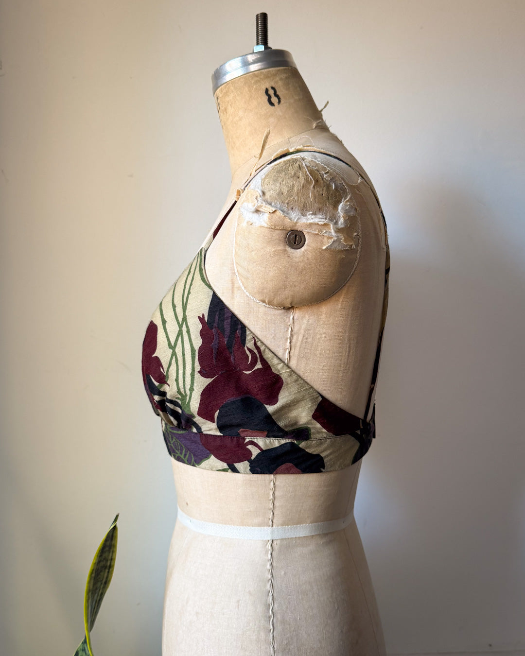 90s Floral Print Silk Bralette Top / S