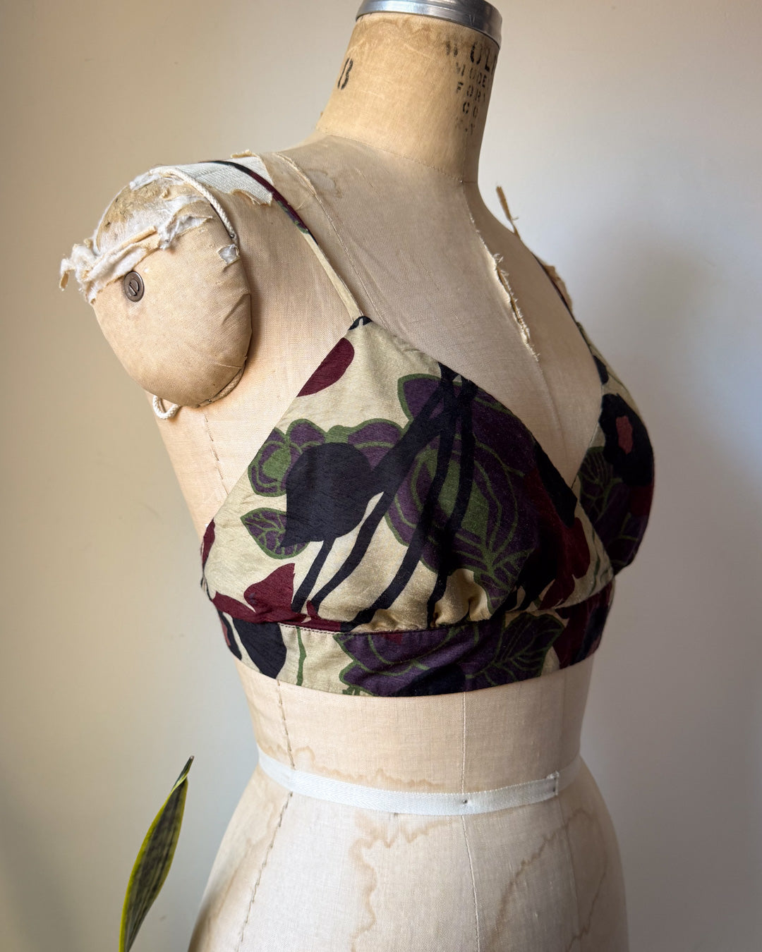 90s Floral Print Silk Bralette Top / S
