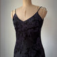 00s Floral Flocked Glitter Velvet Black Maxi Dress Gown / S