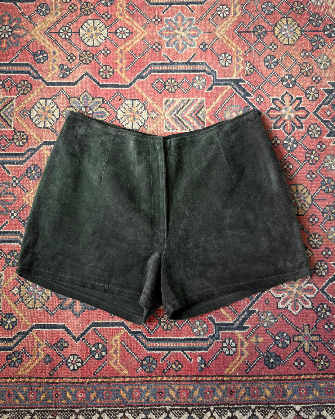 70s Forest Green Suede Leather Hot Pants Shorts / S