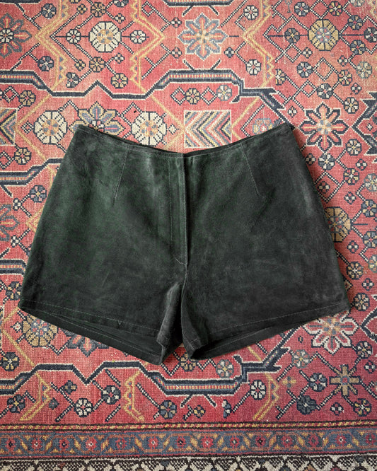70s Forest Green Suede Leather Hot Pants Shorts / S