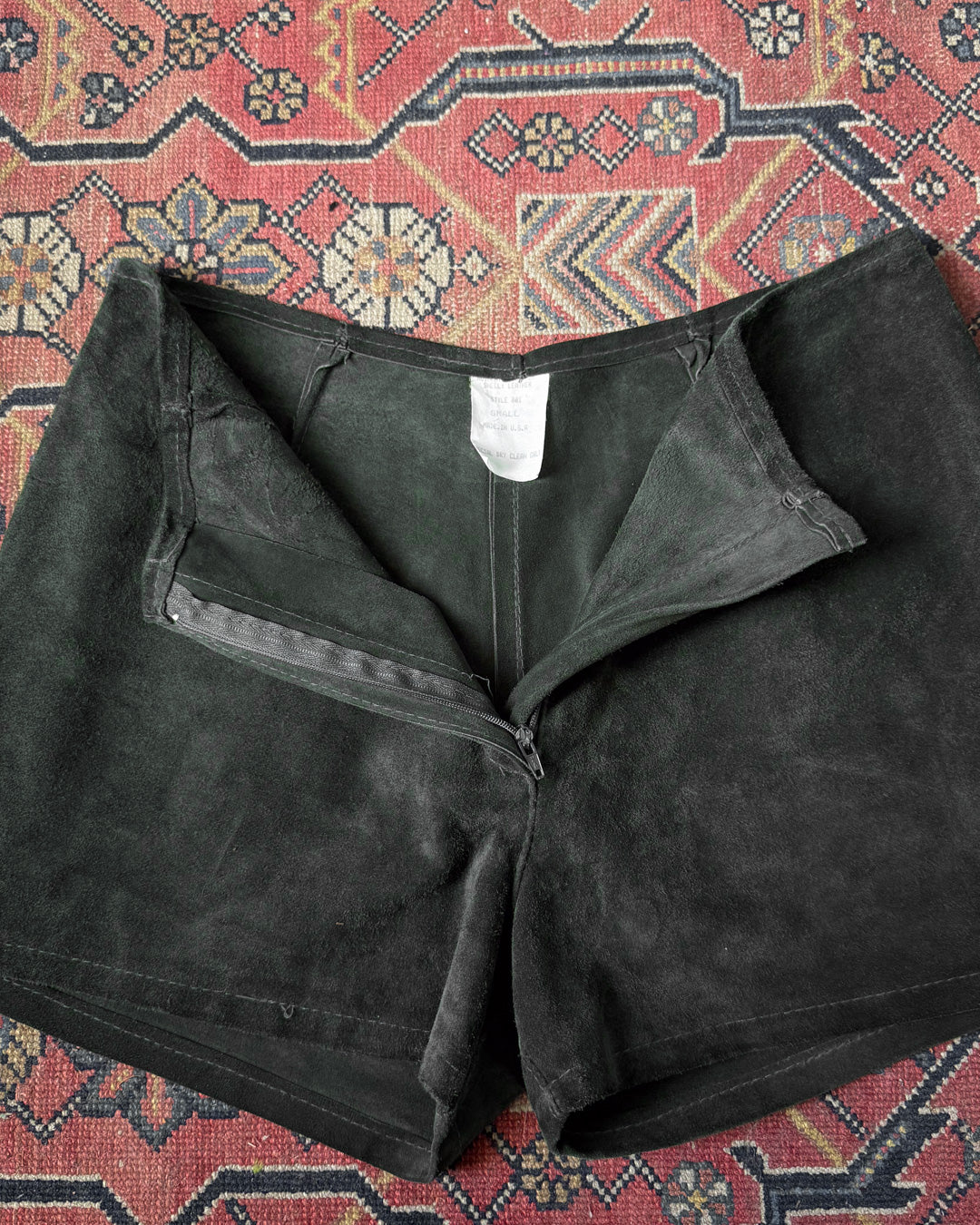 70s Forest Green Suede Leather Hot Pants Shorts / S
