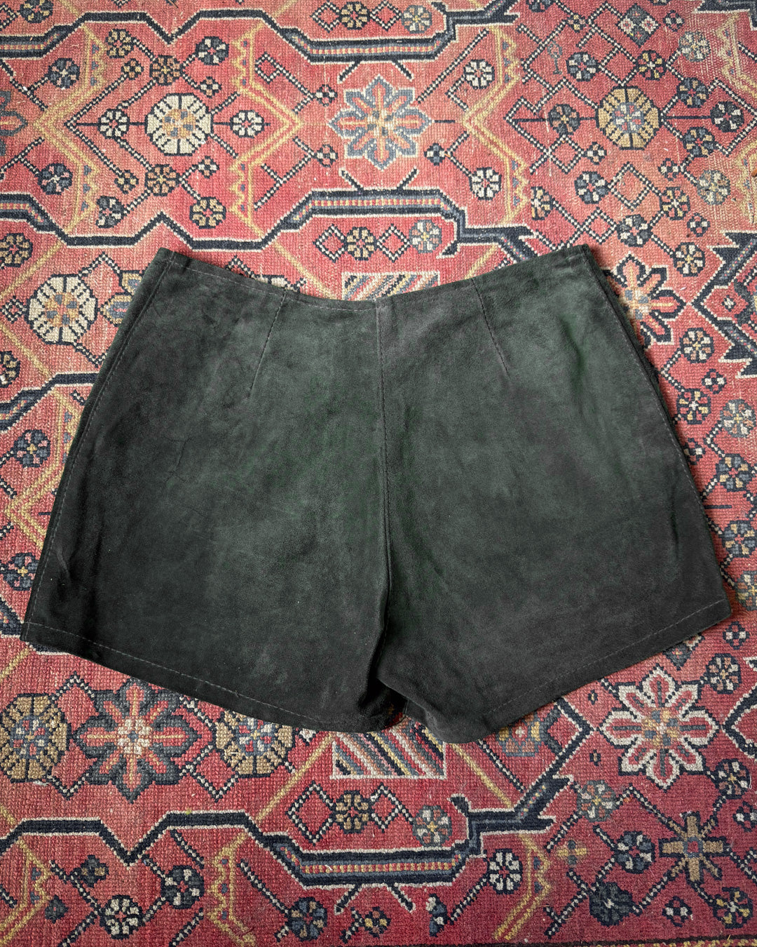 70s Forest Green Suede Leather Hot Pants Shorts / S
