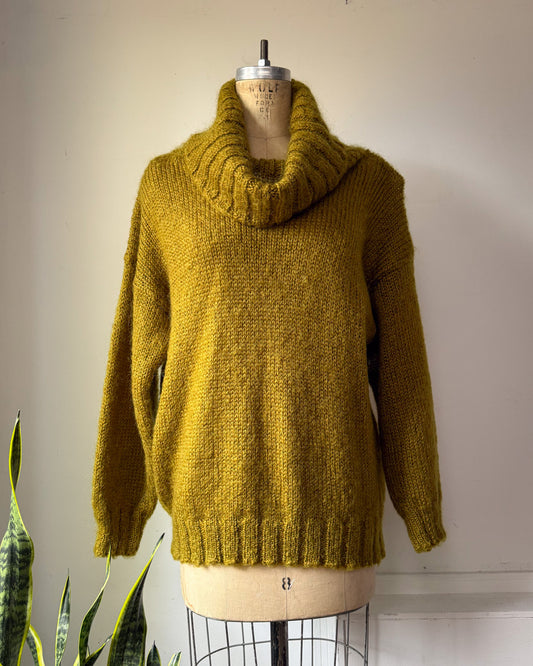 90s Chartreuse Fuzzy Mohair Chunky Turtleneck Sweater / M