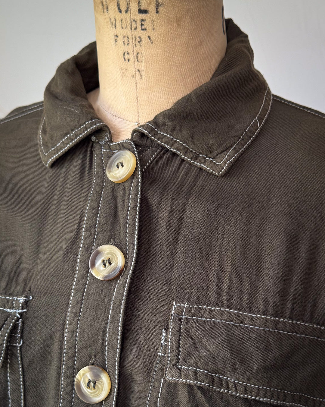 90s Olive Green Soft Rayon Drawstring Waist Shirt Jacket / S