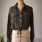 90s Olive Green Soft Rayon Drawstring Waist Shirt Jacket / S