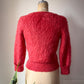 90s Watermelon Red Shaggy Mohair Knit Cardigan / S