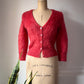 90s Watermelon Red Shaggy Mohair Knit Cardigan / S