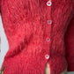 90s Watermelon Red Shaggy Mohair Knit Cardigan / S