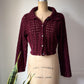 90s Wine Red Velvet Chenille Open Knit Crop Cardigan Sweater / M-L