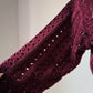 90s Wine Red Velvet Chenille Open Knit Crop Cardigan Sweater / M-L