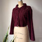 90s Wine Red Velvet Chenille Open Knit Crop Cardigan Sweater / M-L