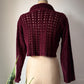 90s Wine Red Velvet Chenille Open Knit Crop Cardigan Sweater / M-L