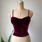 Y2K Burgundy Stretch Velvet Corset Bustier Crop Top / S