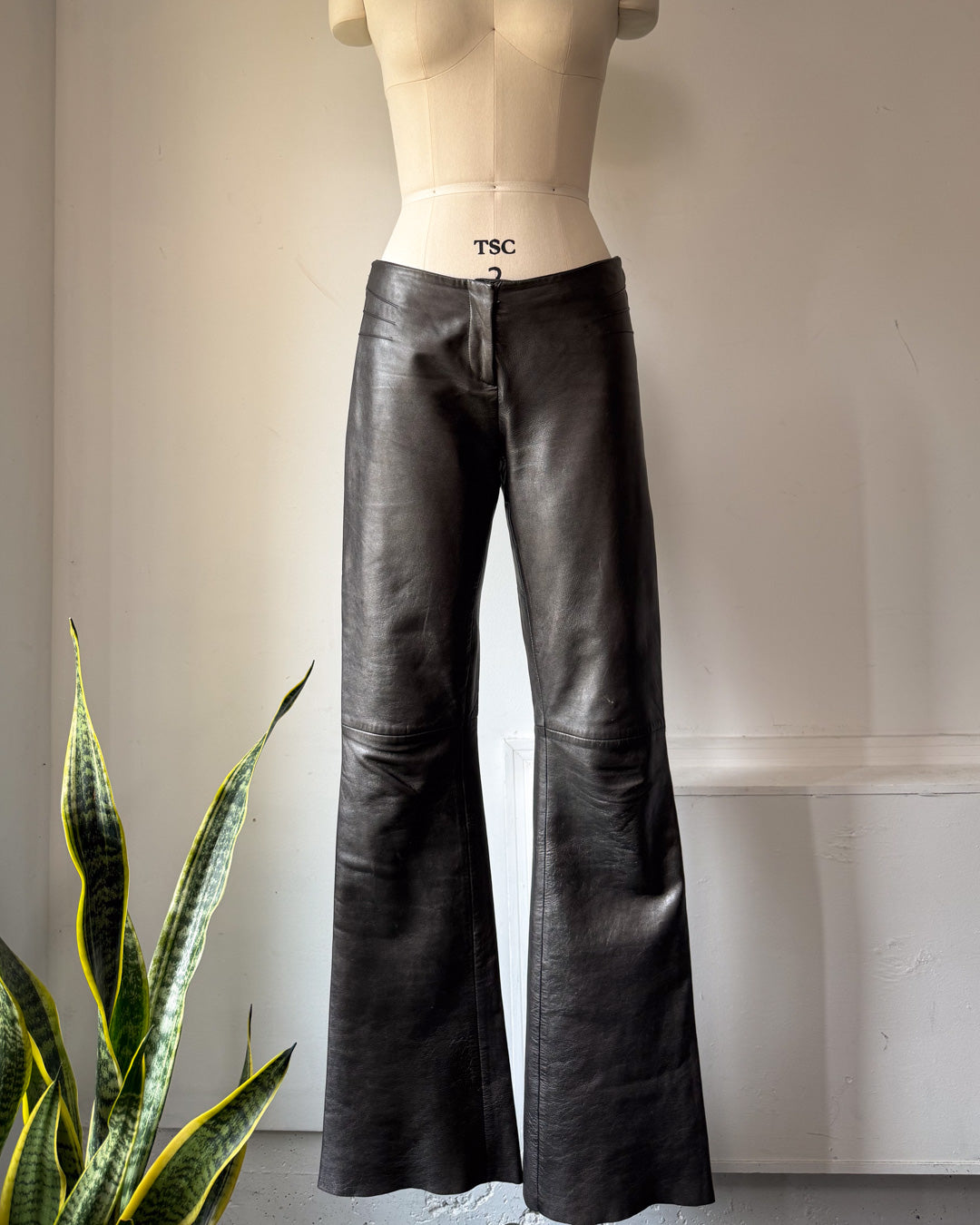 Y2K Gunmetal Silver Metallic Lambskin Leather Low Rise Bootcut Pants / XS