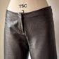 Y2K Gunmetal Silver Metallic Lambskin Leather Low Rise Bootcut Pants / XS