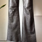 Y2K Gunmetal Silver Metallic Lambskin Leather Low Rise Bootcut Pants / XS