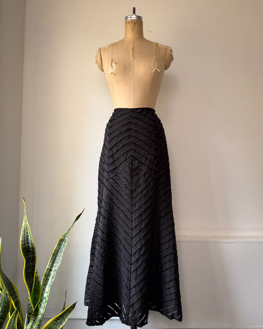 Y2K Black Chevron Applique Textured Maxi Skirt / L