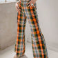 70s Orange Plaid High Waist Bell Bottom Pants / M