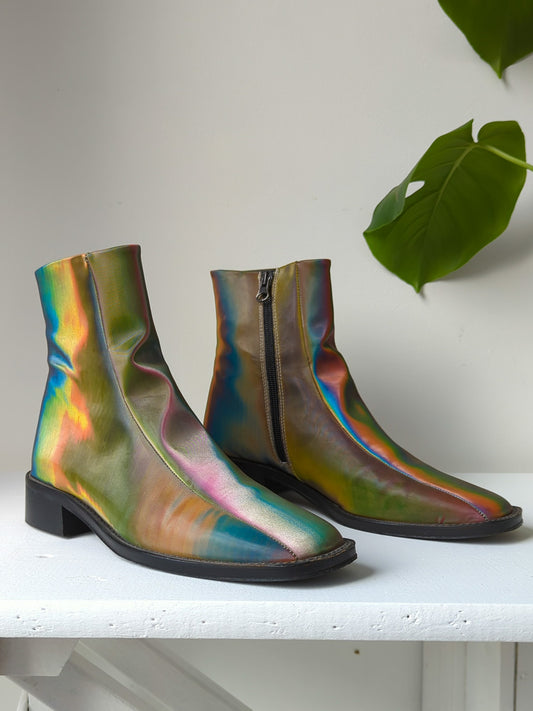 Rainbow Holographic Ankle Boots / 7.5